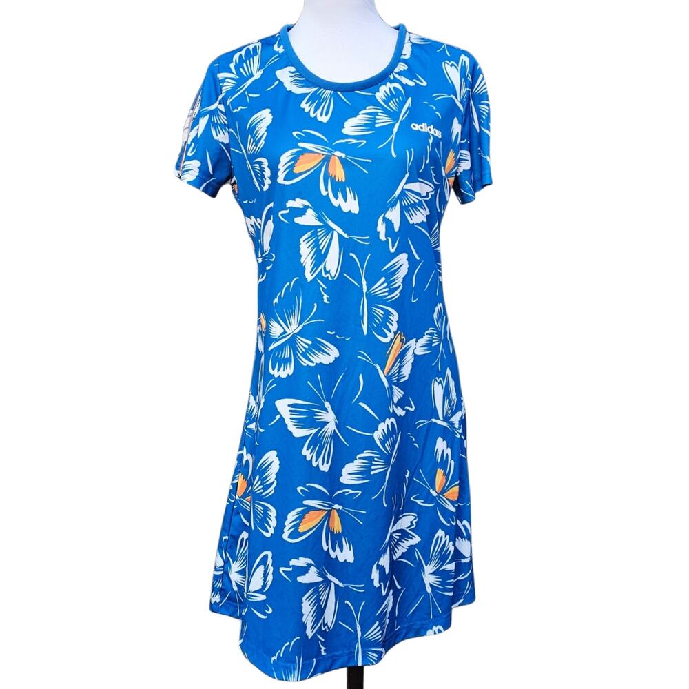 Adidas Farm Rio Blue Butterfly Print Mini Dress Size M Athleisure Track Stripes
